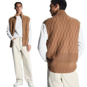 COS Cable-Knit Zip-Up Vest Regular XL Brown Washable Wool